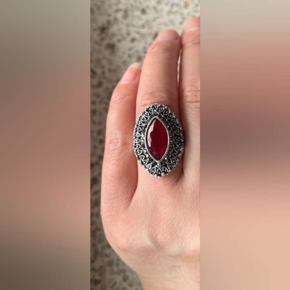 Red Ruby Colour Marquise shaped Ring, Red colour, size-17